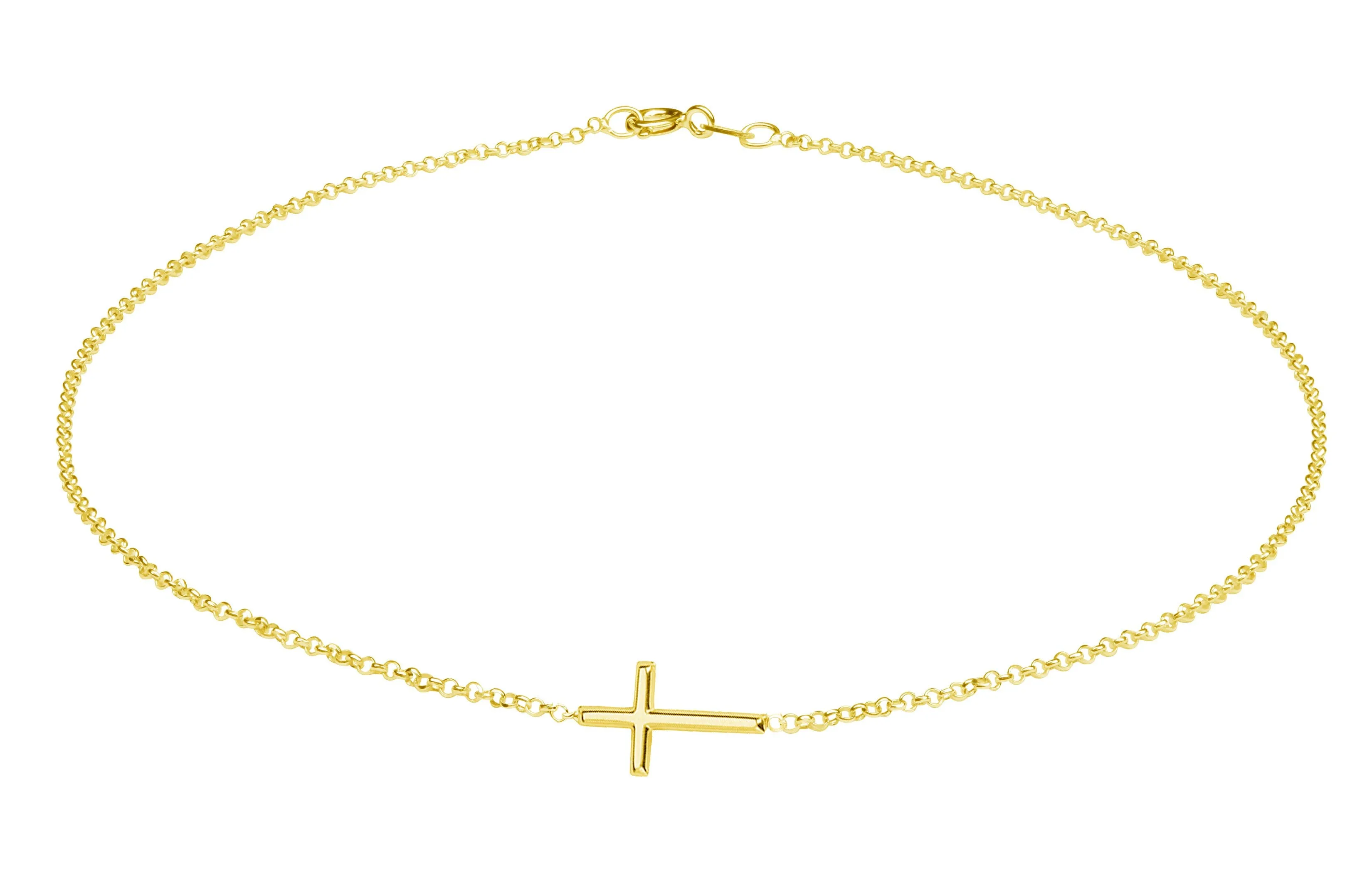 14K Gold-Plated Girls Horizontal Cross Necklace Kids & Women: 14 inch