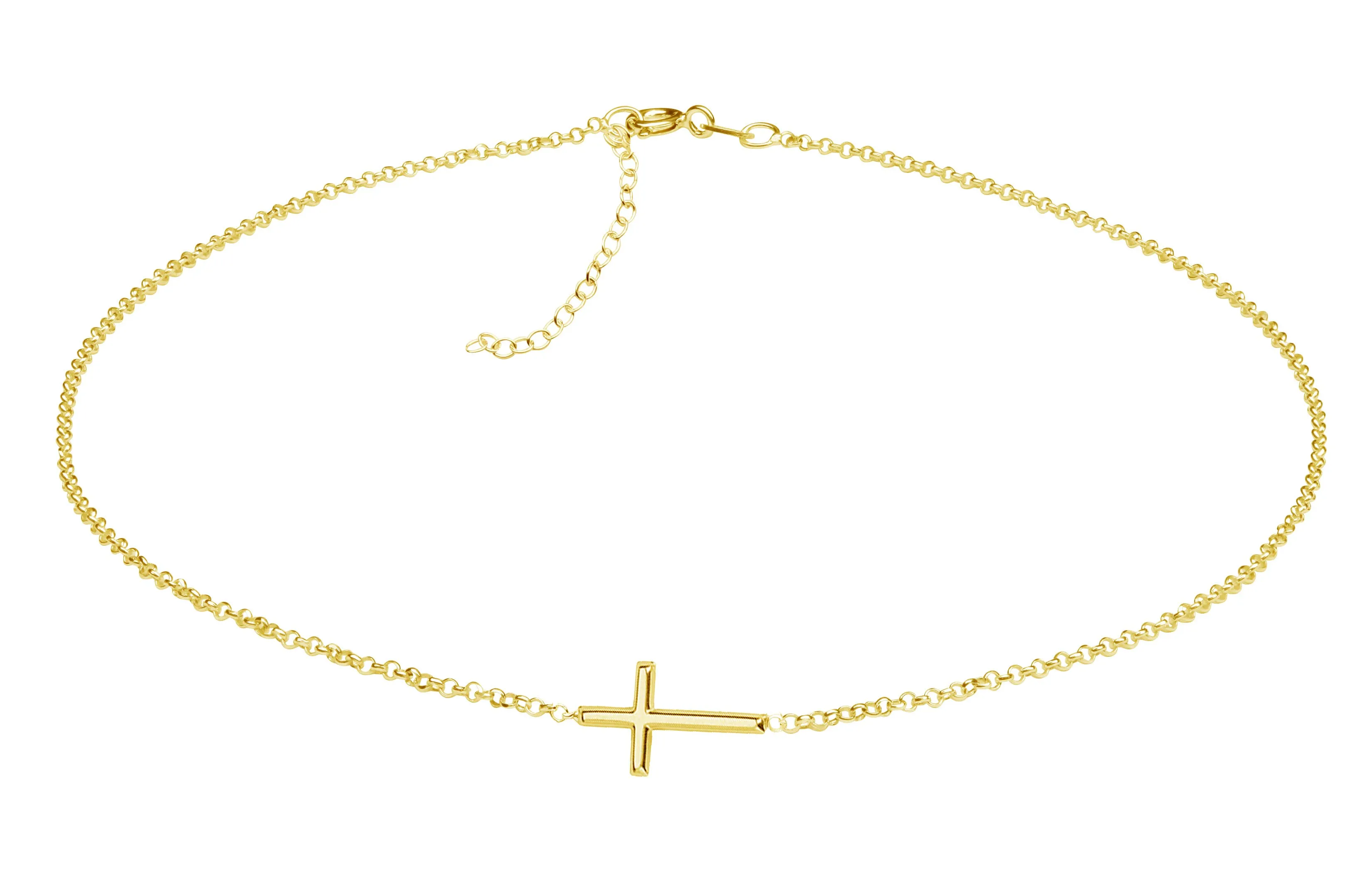 14K Gold-Plated Girls Horizontal Cross Necklace Kids & Women: 14 inch