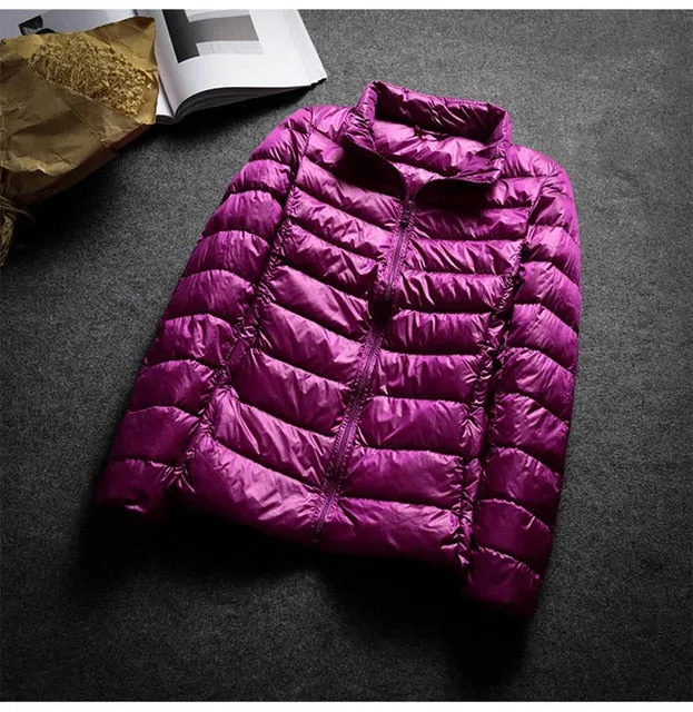 2018 Schinteon Ultra White Duck Down Jacket Spring Autumn Warm Slim Zipper Women Fashion Light Down Coat 13 Colors S-3XL