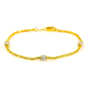 22K Multi Tone Gold Bracelet W/ Textured Yellow Gold Chain & White Gold Bead Accents, Size 7