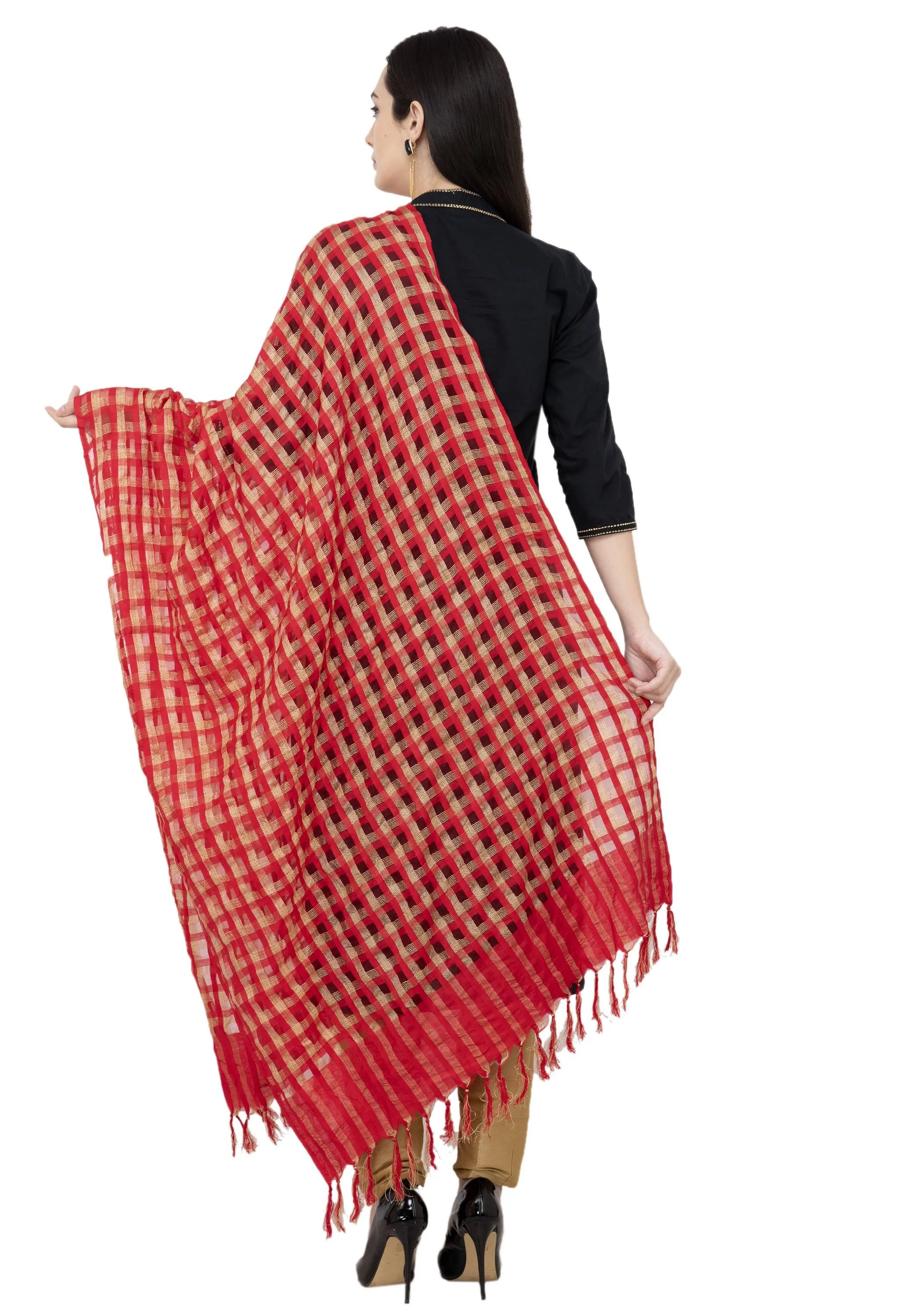 A R Silk Golder Box Regular Dupatta Color Red Dupatta or Chunni