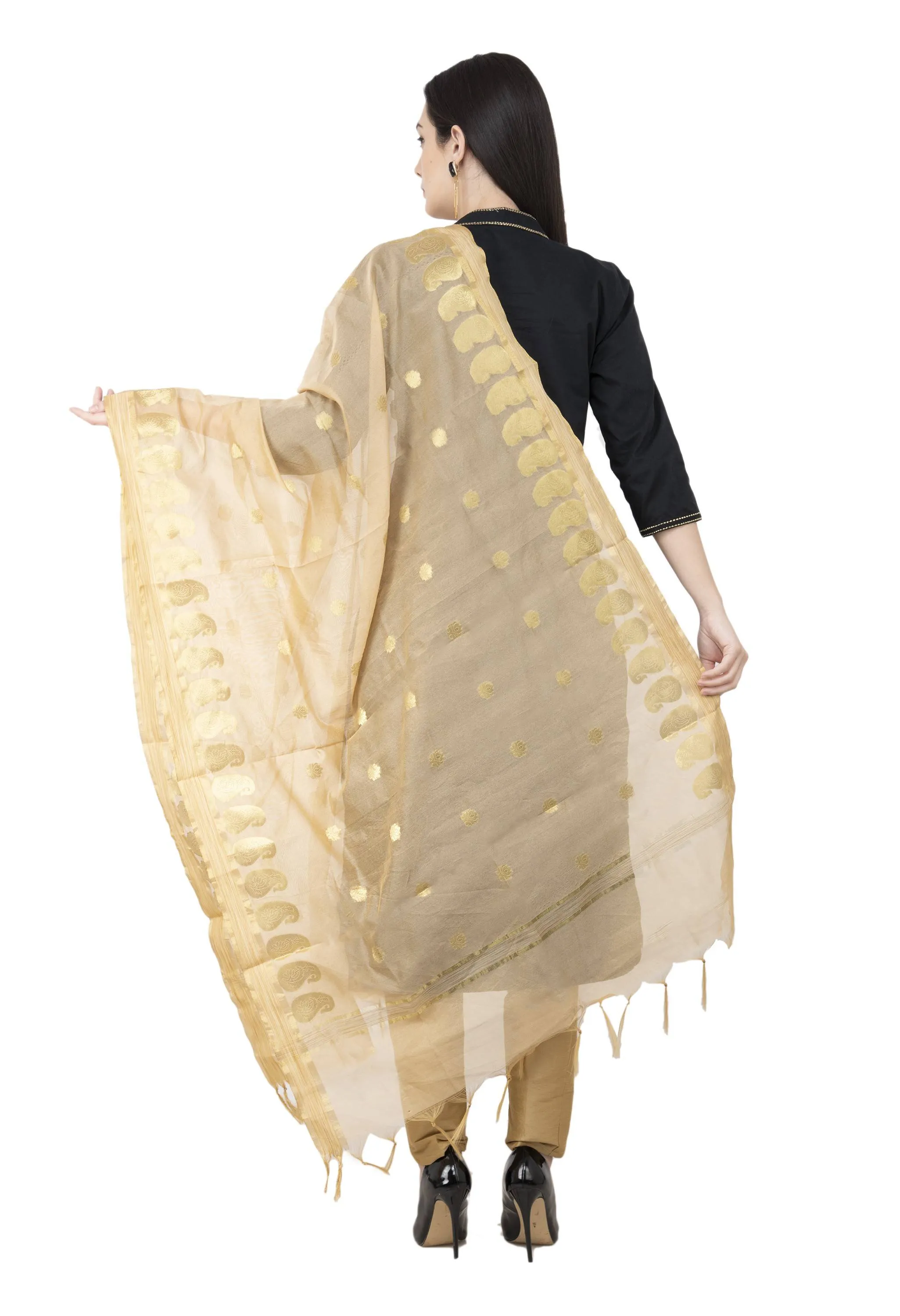 A R SILK VNS Ambi Booti Vanarsi Dupatta Golden Color Dupatta or Chunni