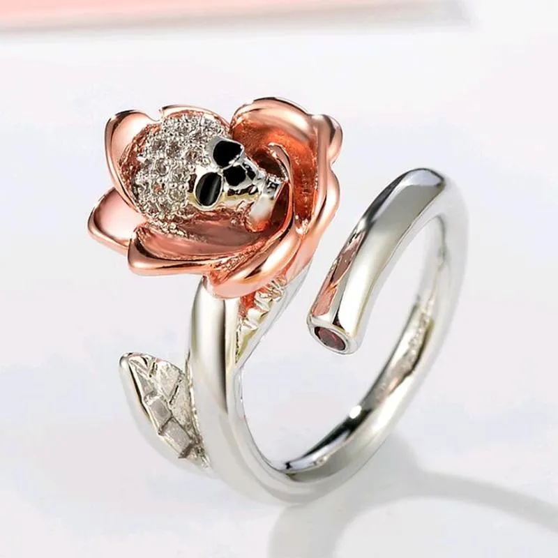 Austrian Gothic Skull Shiny Crystal CZ Rose Silver Color Rings for Women