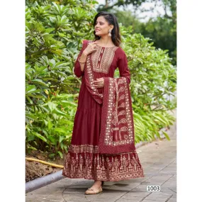 Beautiful Women Maroon Designer Party wear Gown with Dupatta