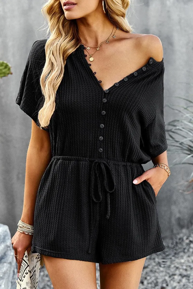 BUTTON UP TIED WAIST ROMPER