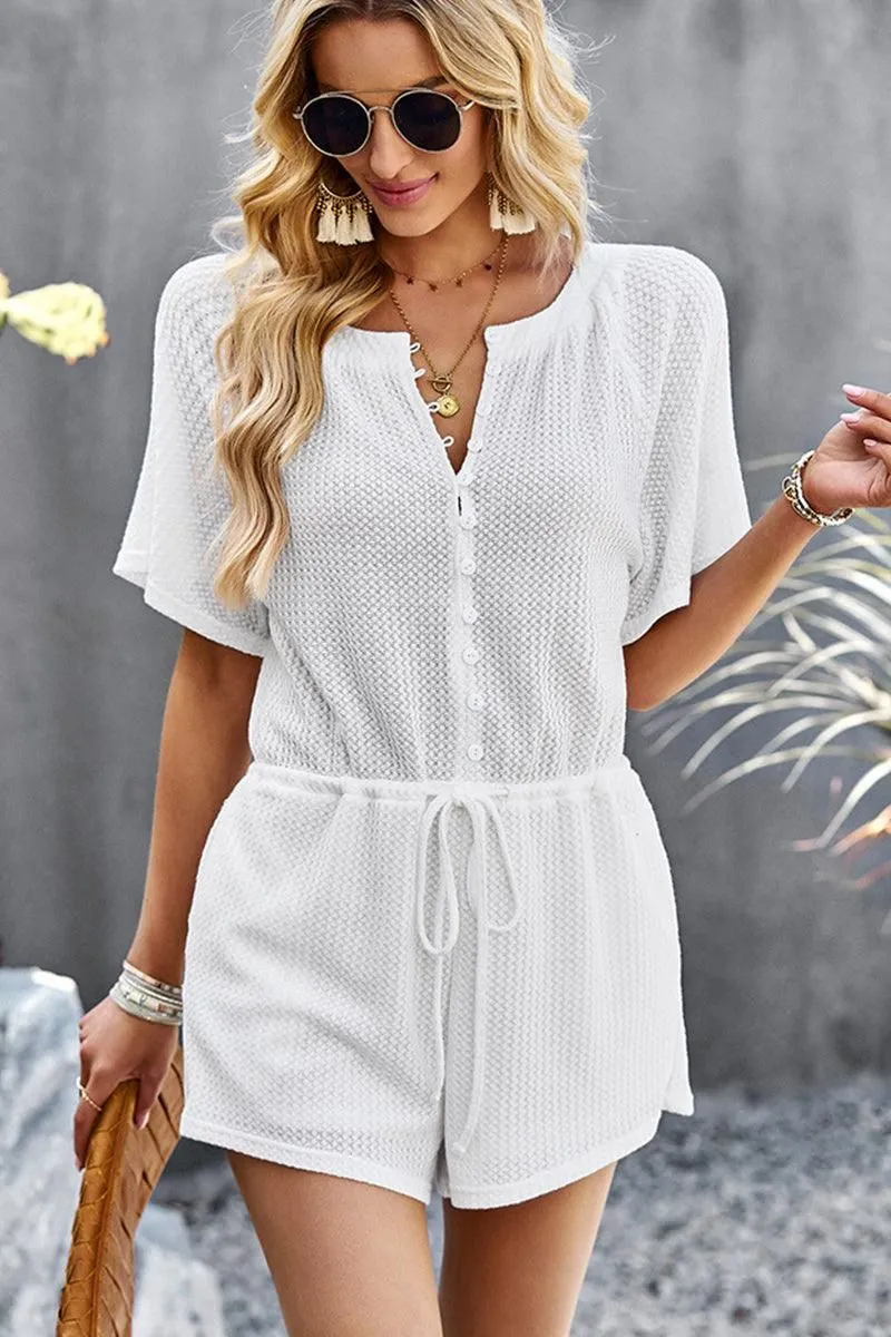 BUTTON UP TIED WAIST ROMPER