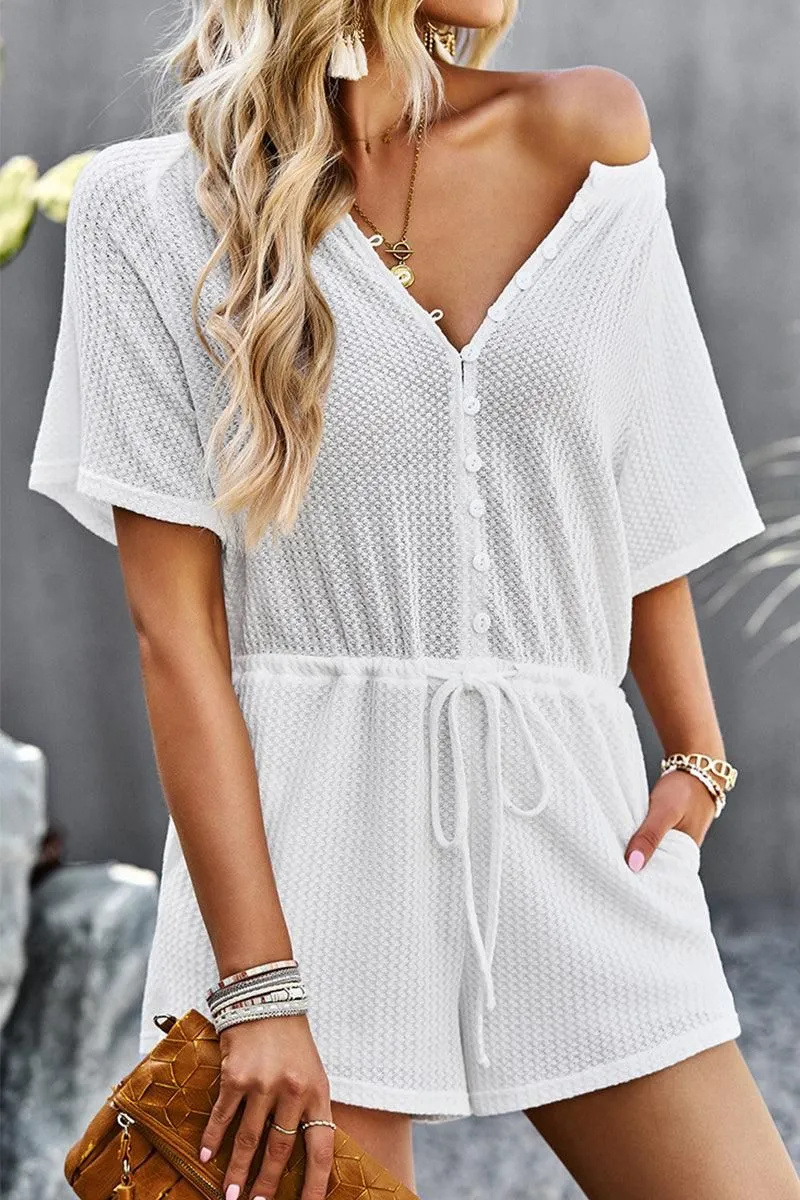 BUTTON UP TIED WAIST ROMPER