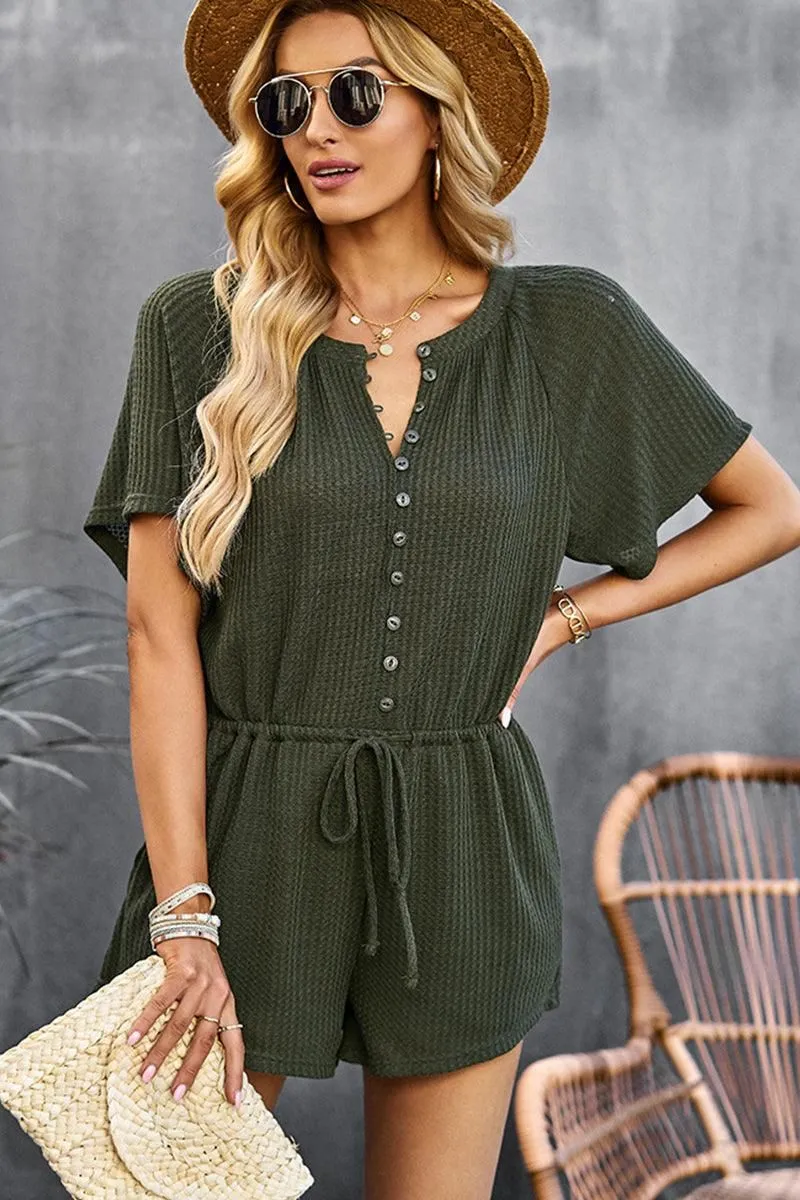 BUTTON UP TIED WAIST ROMPER