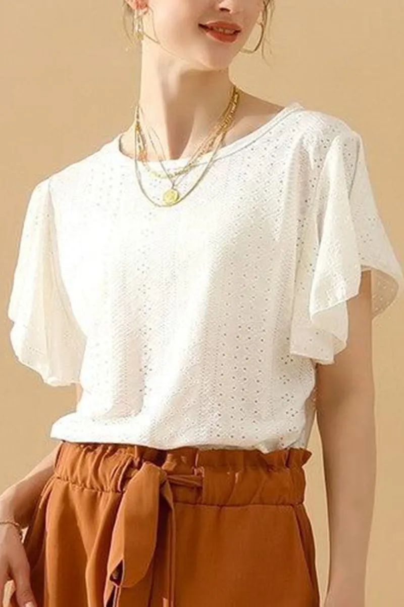 CAPE SLEEVE HOLLOW HOLE DETAILED CASUAL TOP