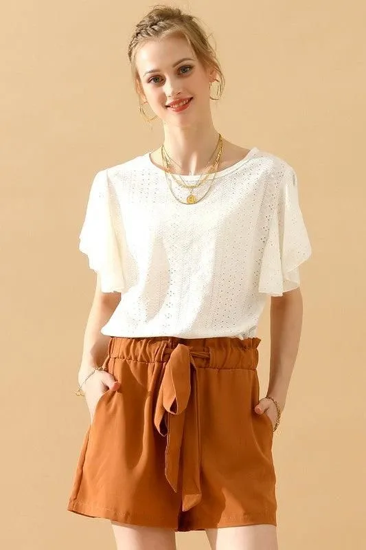 CAPE SLEEVE HOLLOW HOLE DETAILED CASUAL TOP