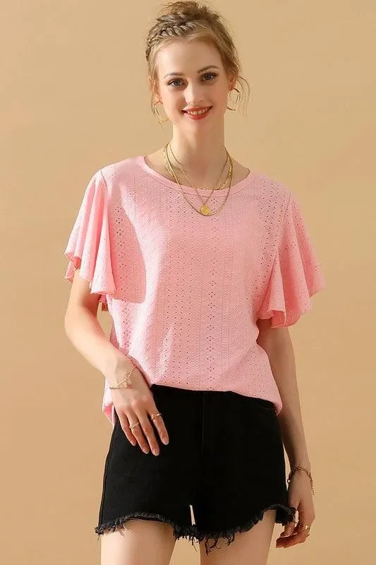 CAPE SLEEVE HOLLOW HOLE DETAILED CASUAL TOP