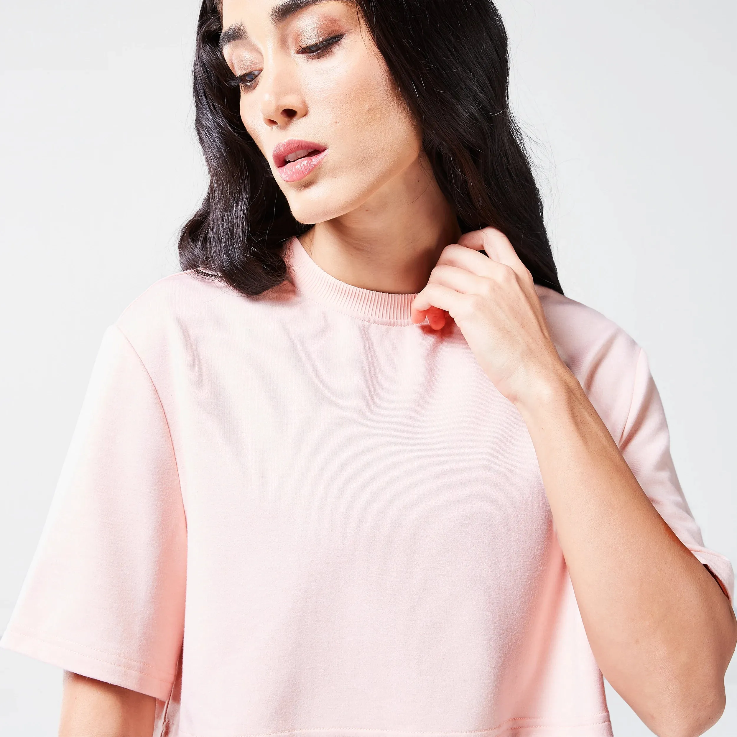 Code Mystery Crop Tee - Peach Whip Marl