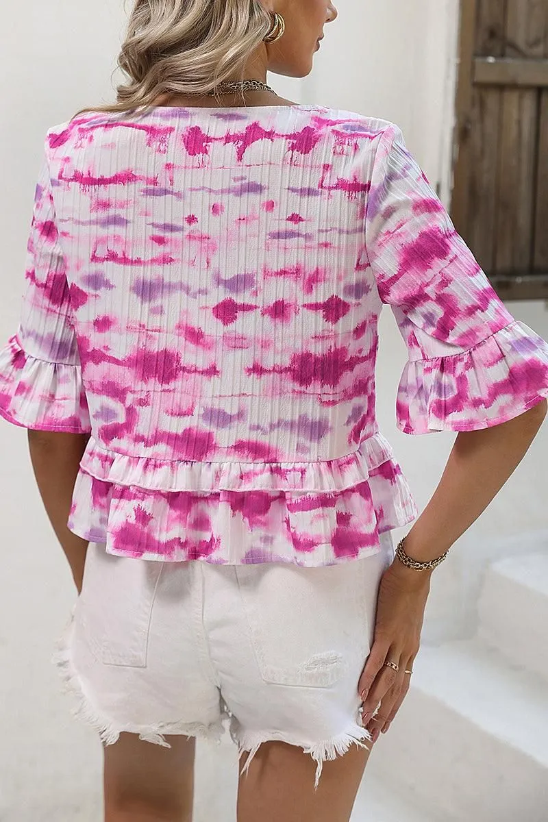 COLOR PANTING RUFFLED FRILL BLOUSE