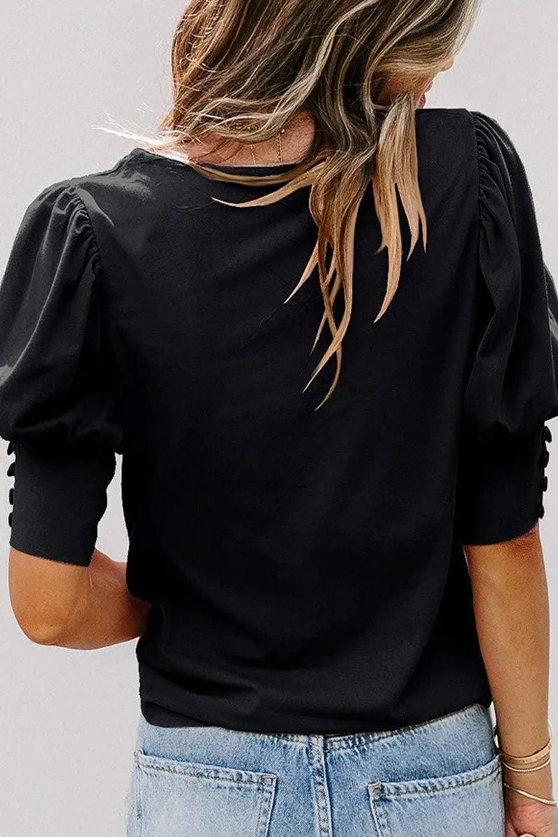 CREW NECK PUFF SLEEVE TUNIC TOP