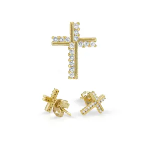 Cross 14K Gold Filled Silver Earrings Cubic Zirconia Hip Hop Studs Ear Piercing Fashion Jewelry Women Men