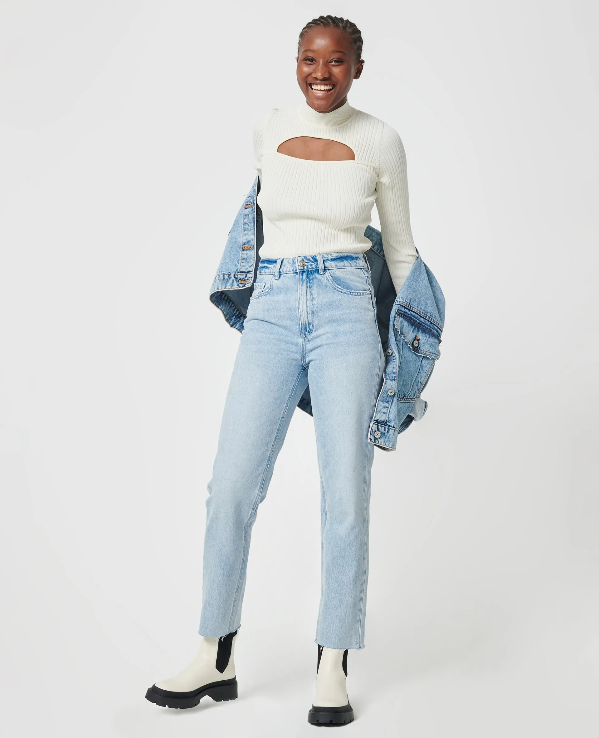 Denim Pimkie Light blue high waisted straight jeans