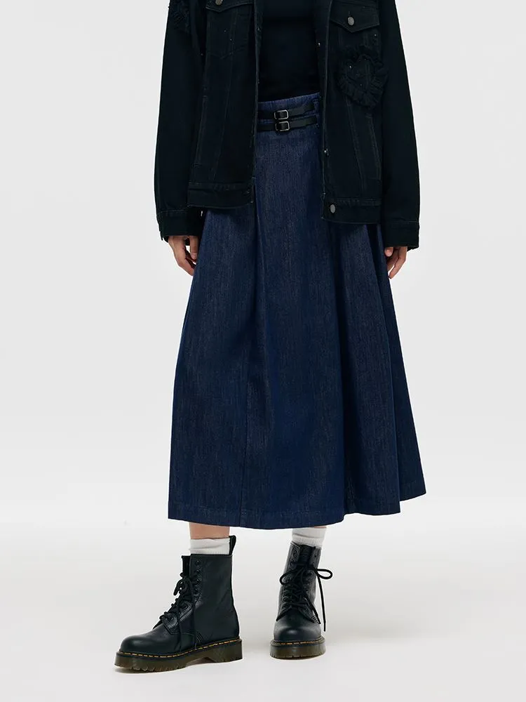 Denim Pleated Women Half Skirt