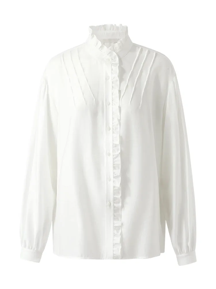 Diacetate Ruffle Collar Women Shirt