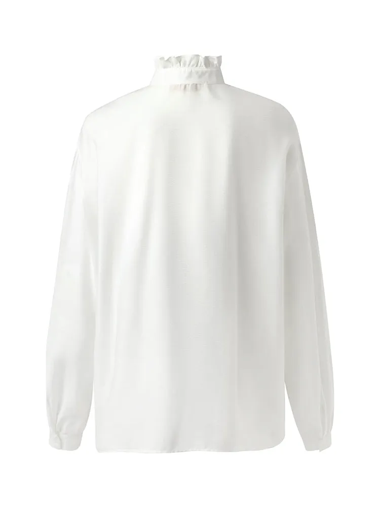 Diacetate Ruffle Collar Women Shirt