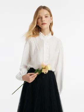 Diacetate Ruffle Collar Women Shirt