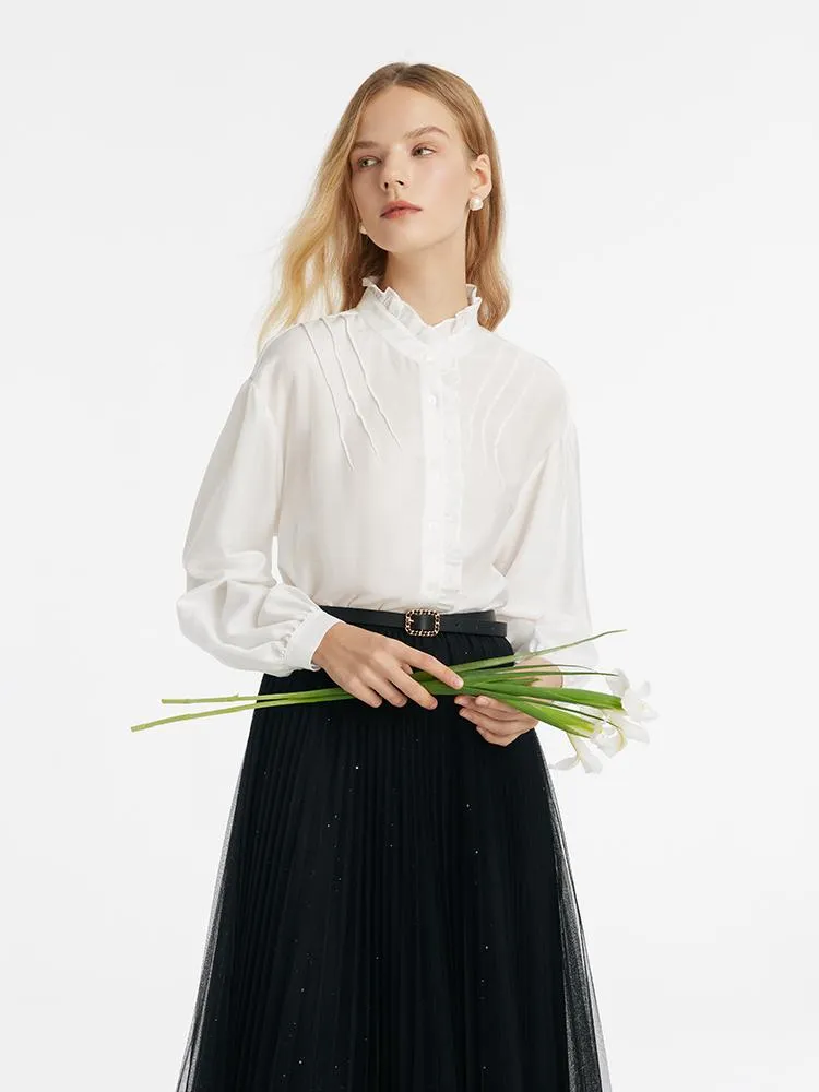 Diacetate Ruffle Collar Women Shirt