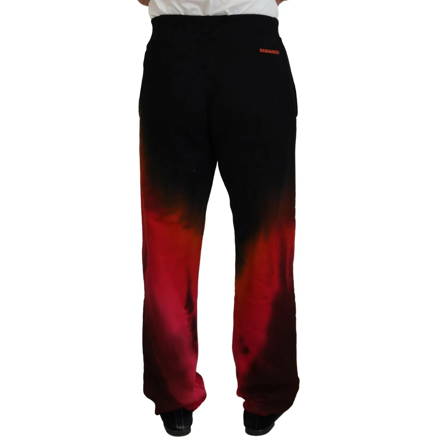 Dsquared² Black Red Cotton Logo Print Casual Pants