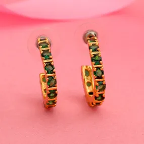 Estele 24 Kt Gold Plated Emerald CZ Hoop Earrings