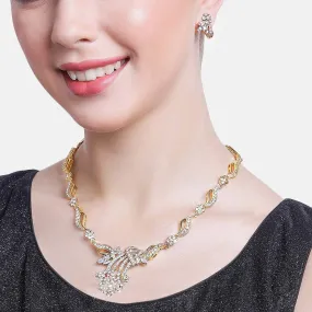 Estele 24 Kt Gold Plated Flower leaf Necklace Set with Austrian Crystals