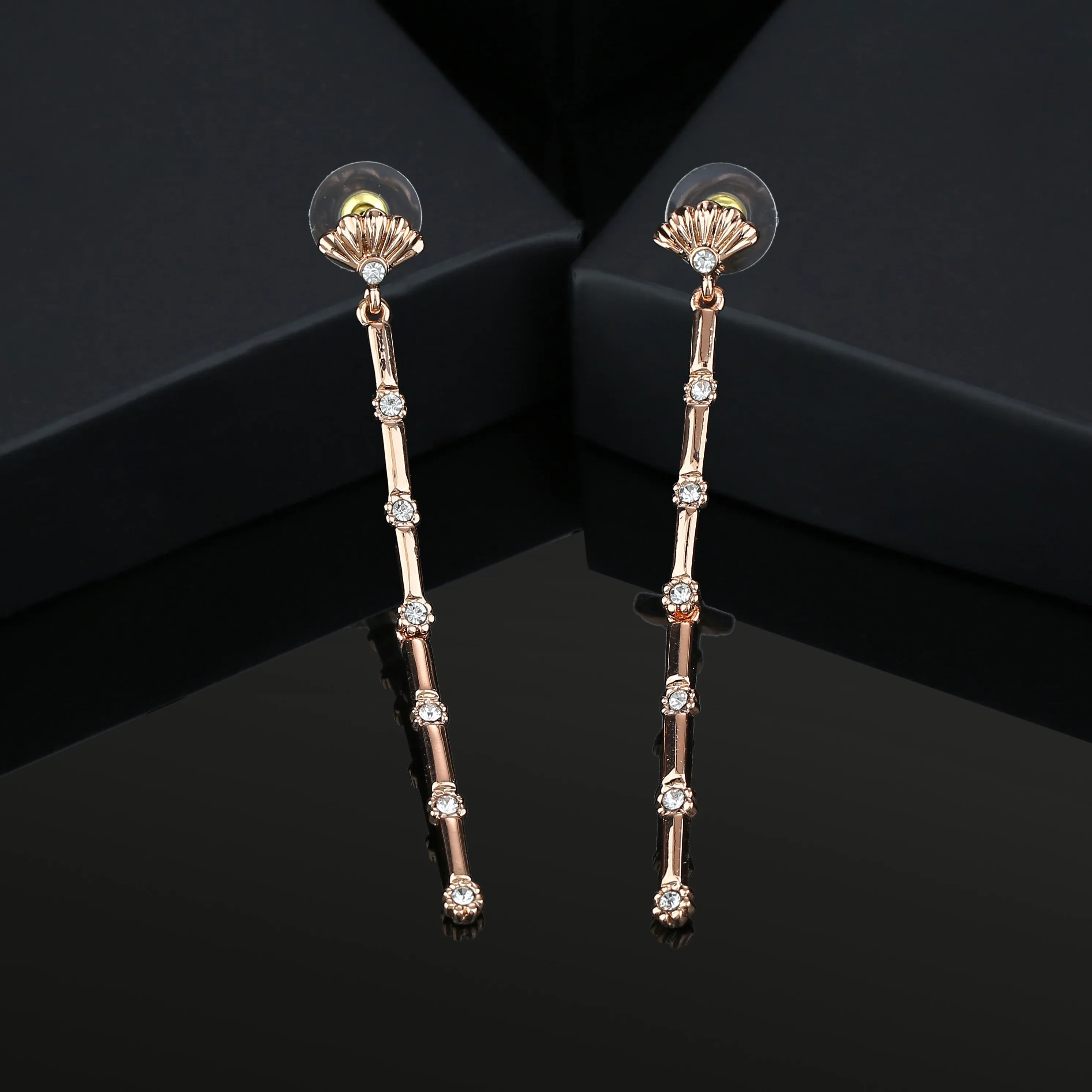 Estele Bling diamond gold plated studded sugarcane earrings for women