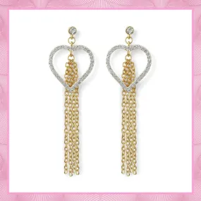 Estele Gold & Rhodium Plated Heart Tassel Earrings for Women