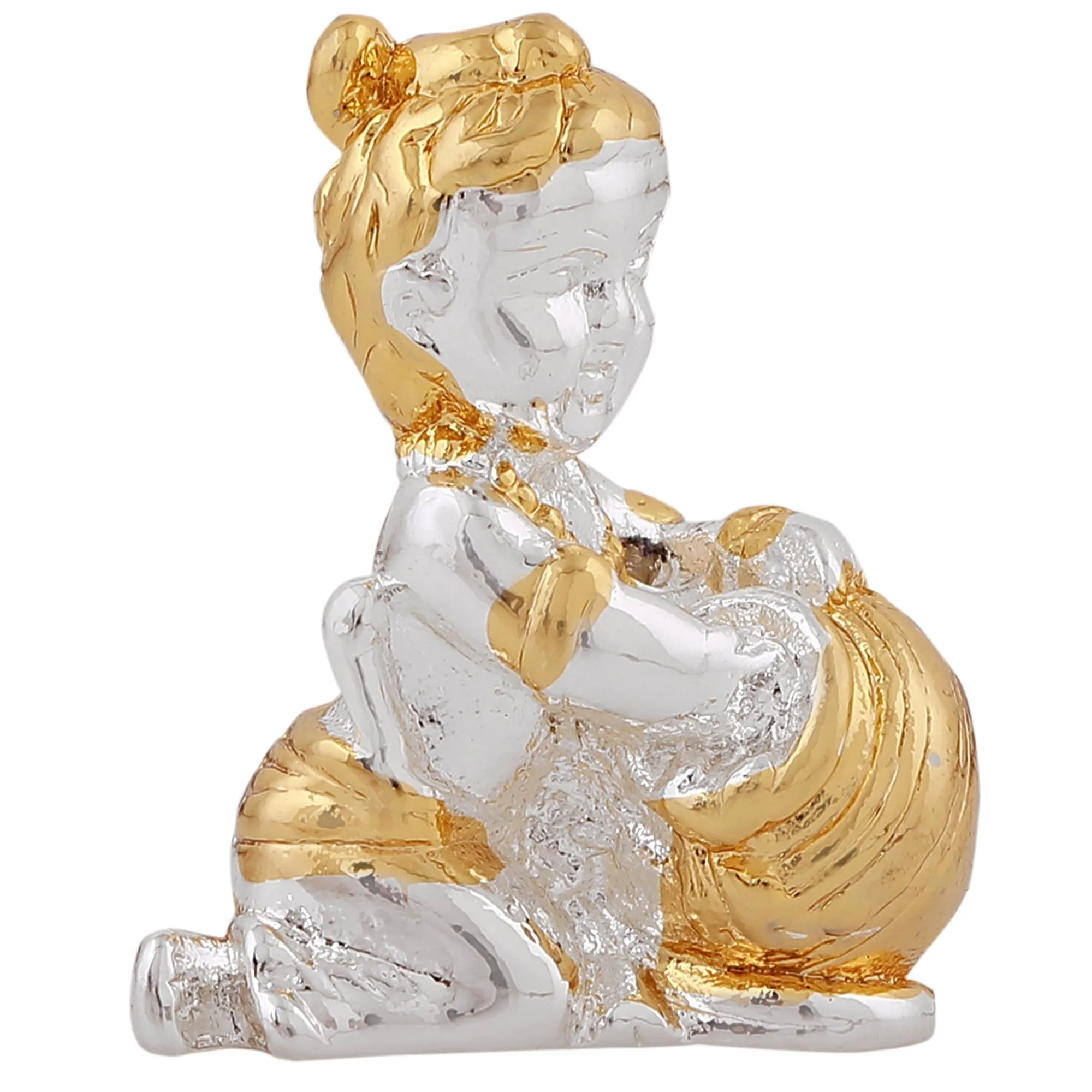 Estele Gold & Rhodium Plated Makhan Chore Bal Sri Krishna Idol for Home/Car decor.