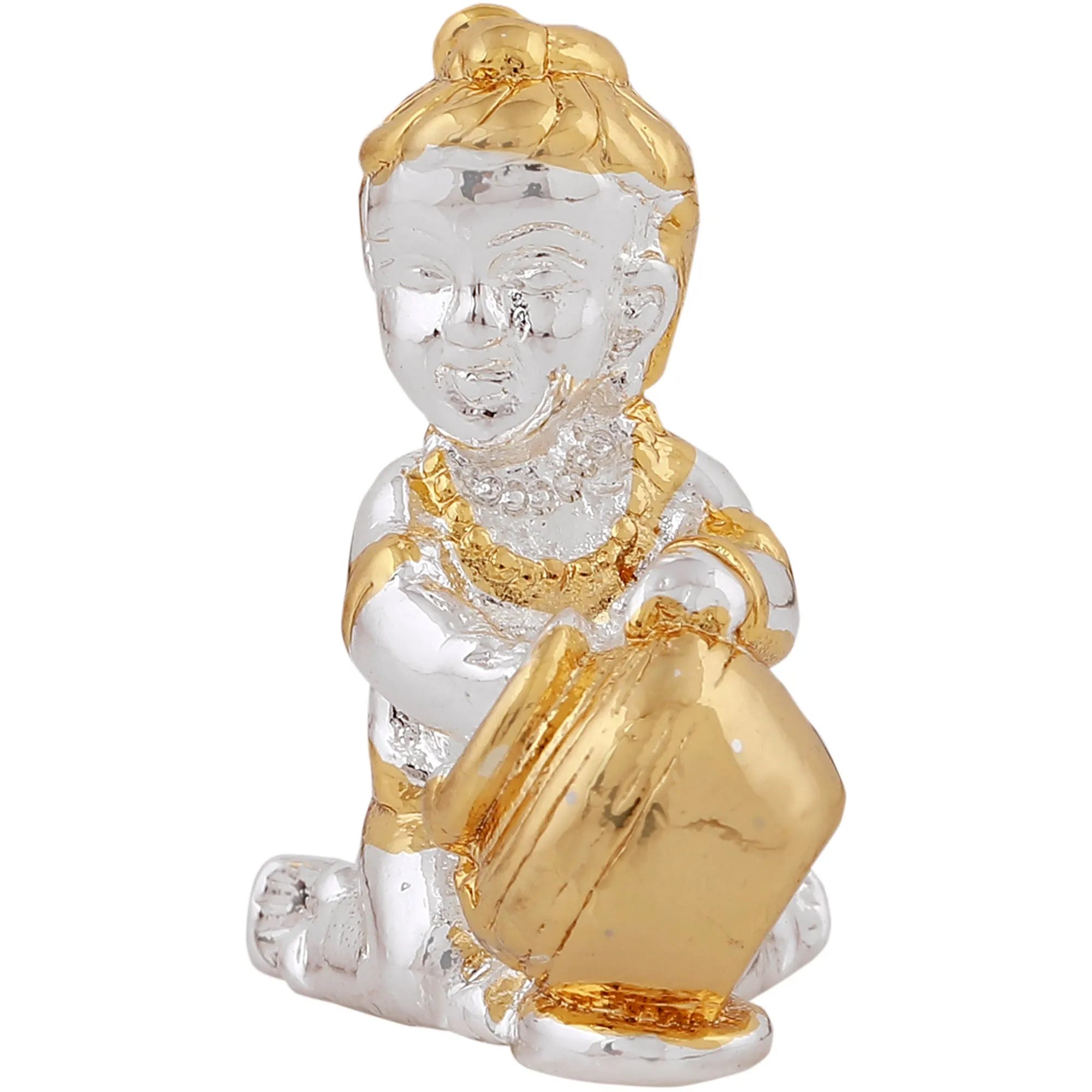 Estele Gold & Rhodium Plated Makhan Chore Bal Sri Krishna Idol for Home/Car decor.