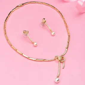 Estele Gold Plated Beautiful Bowline Necklace Set with Pearl for Women