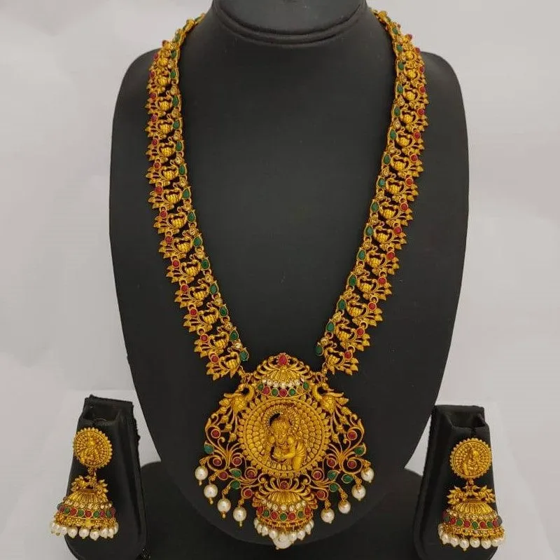 Estele Gold Plated Blessfully Crafted Baal Gopal Nakshi Temple Set with Colored Stones & Pearls for Women