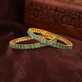 Estele Gold Plated CZ Marvelous Designer Bangle with Green Stones for Women