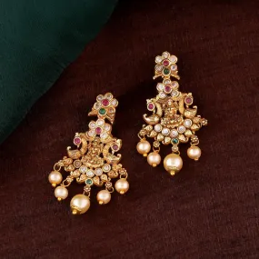 Estele Gold Plated CZ Spiritual Lakshmi Devi Designer Earrings with Pearls for Women