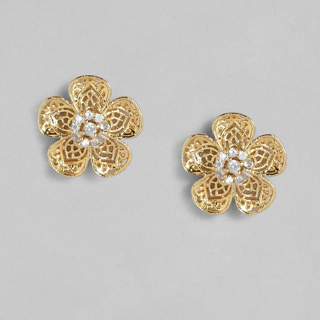 Estele Gold Plated Delicate Filigree flower Stud Earrings for women