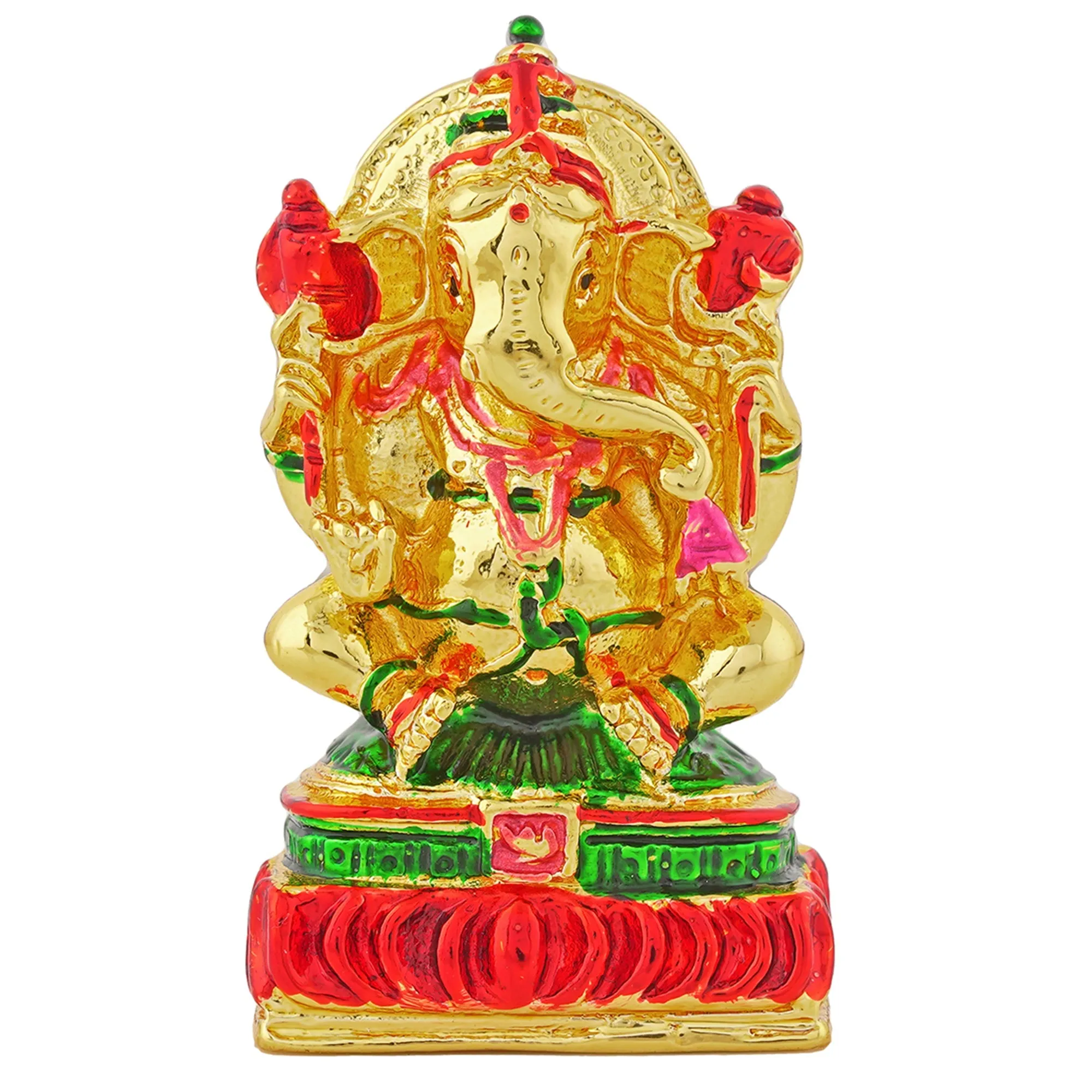 Estele Gold Plated Divine Ganesha with Multi Color Enamel Idol