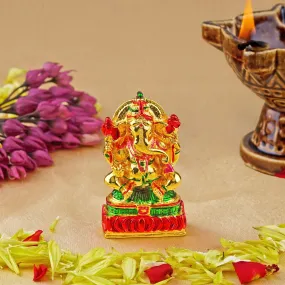 Estele Gold Plated Divine Ganesha with Multi Color Enamel Idol