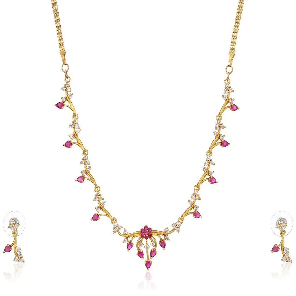 Estele - Rubani Ruby 24 KT gold plated Necklace Set