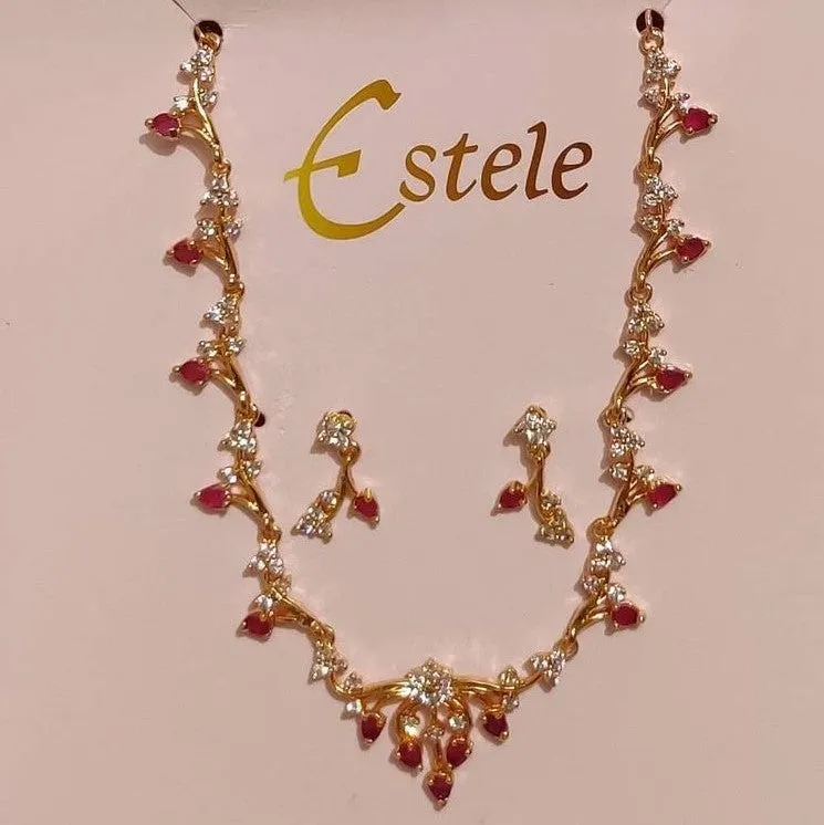 Estele - Rubani Ruby 24 KT gold plated Necklace Set