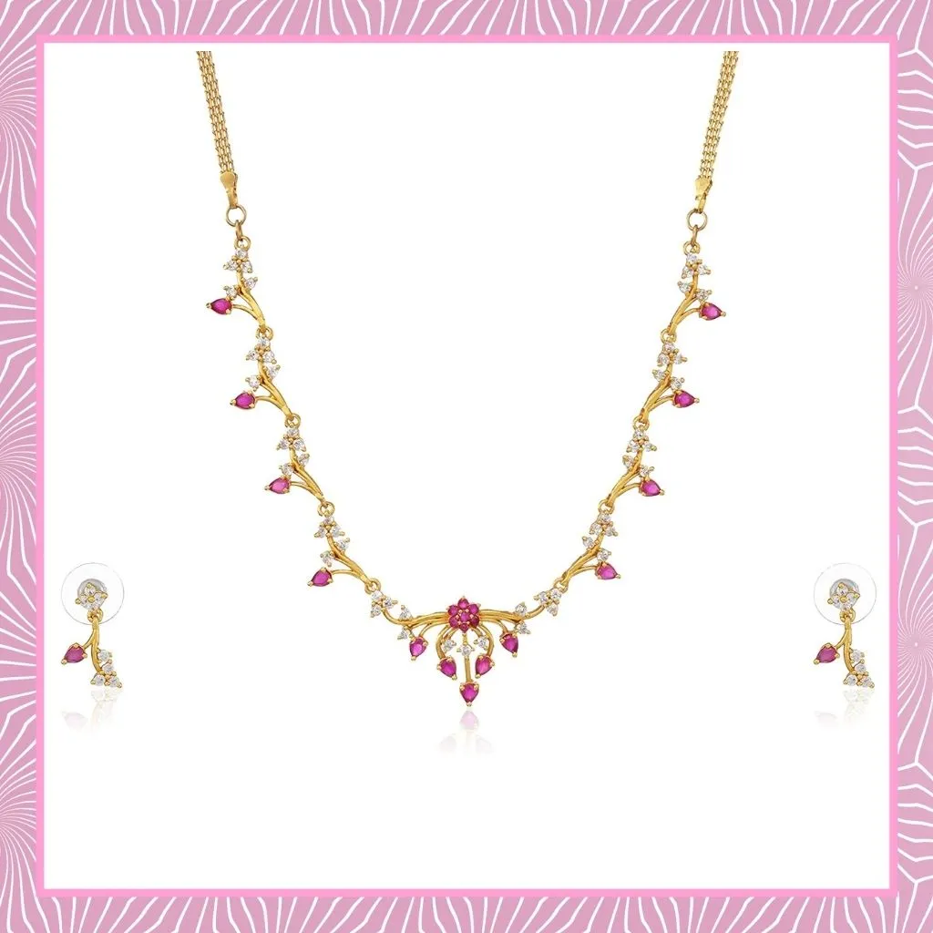 Estele - Rubani Ruby 24 KT gold plated Necklace Set