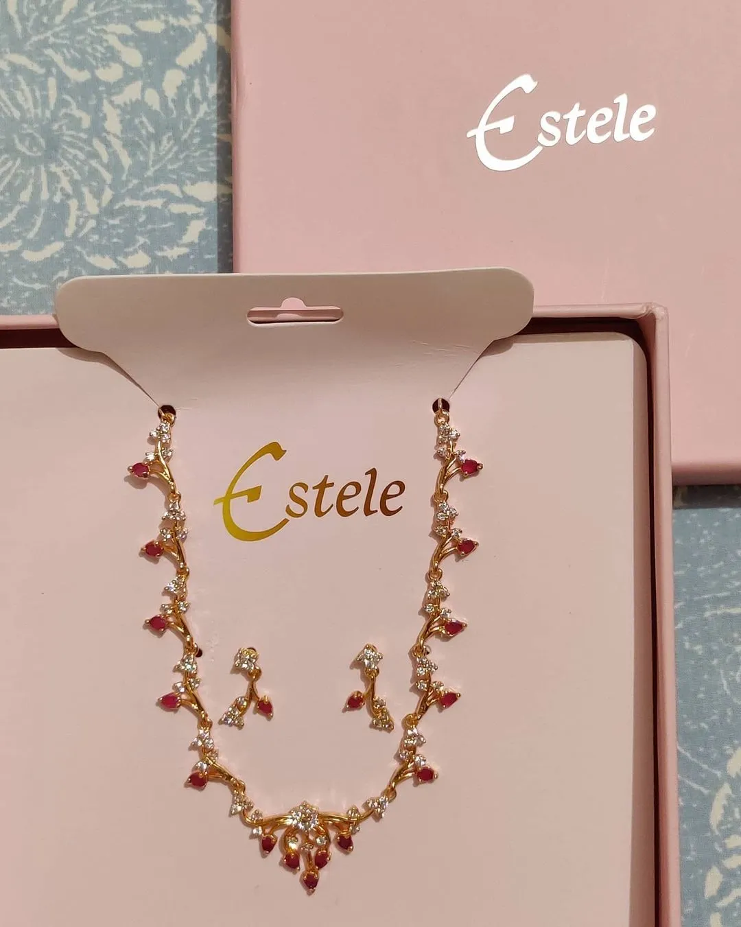 Estele - Rubani Ruby 24 KT gold plated Necklace Set