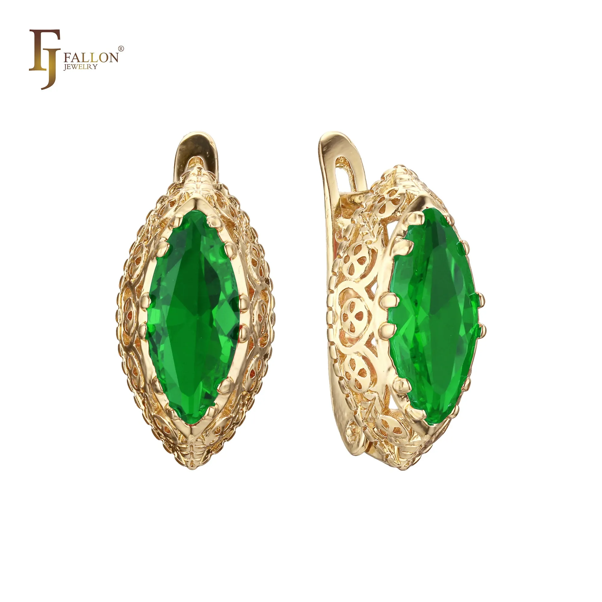 .FJ Oval Horse Eye Marquise shape CZ Earrings for Women Red Blue Green CZ