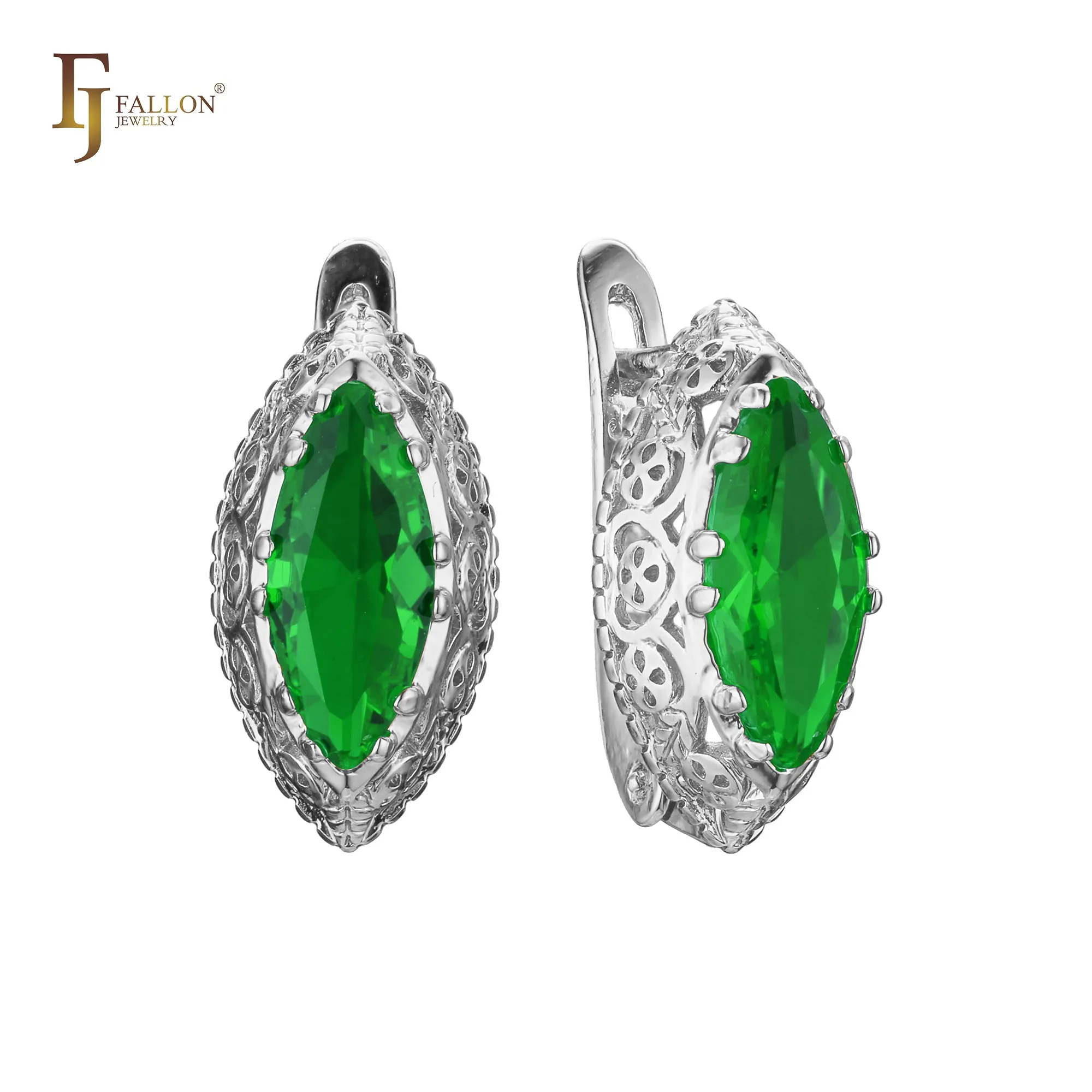 .FJ Oval Horse Eye Marquise shape CZ Earrings for Women Red Blue Green CZ