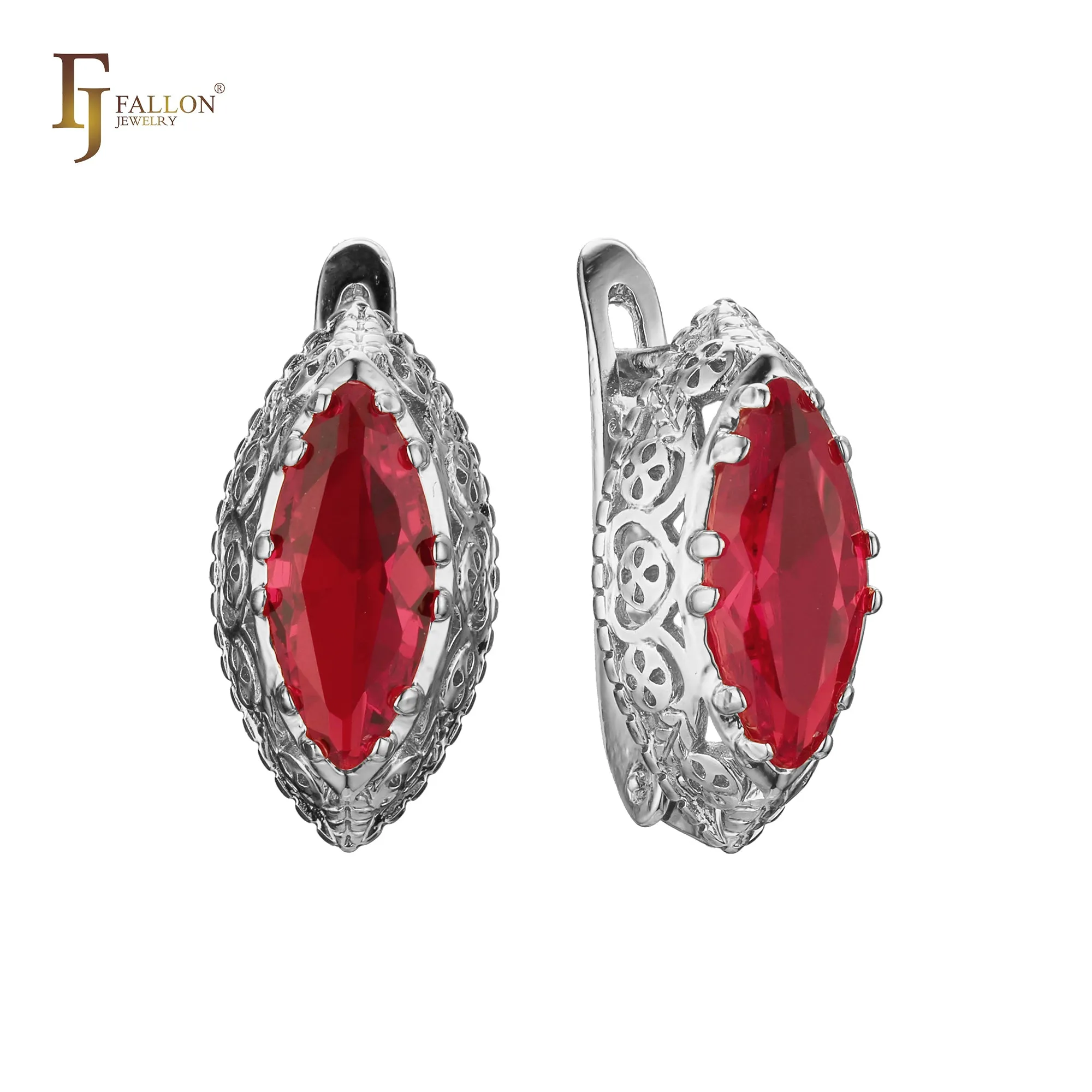 .FJ Oval Horse Eye Marquise shape CZ Earrings for Women Red Blue Green CZ