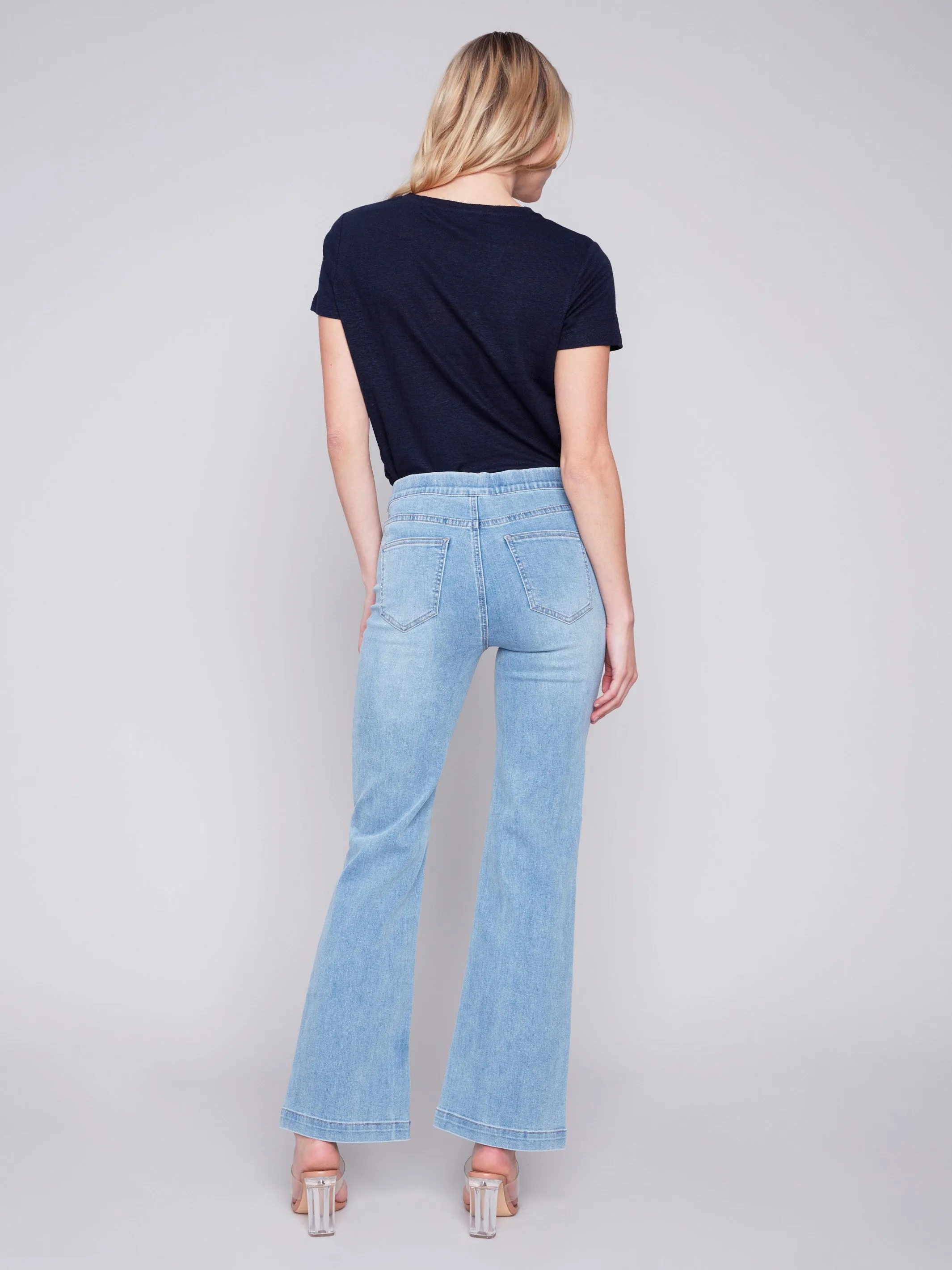 Flare Jeans with Decorative Buttons - Light Blue