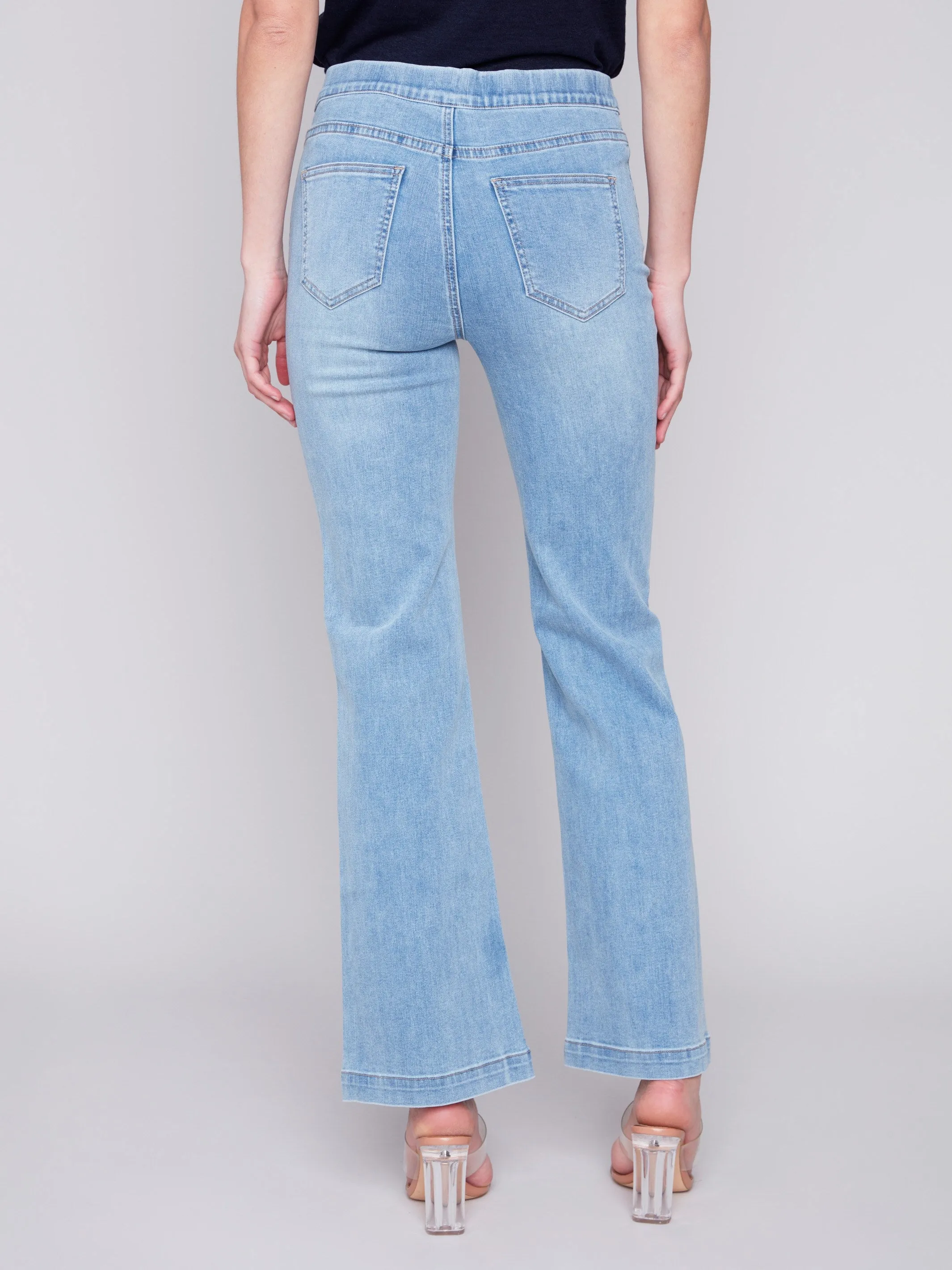 Flare Jeans with Decorative Buttons - Light Blue