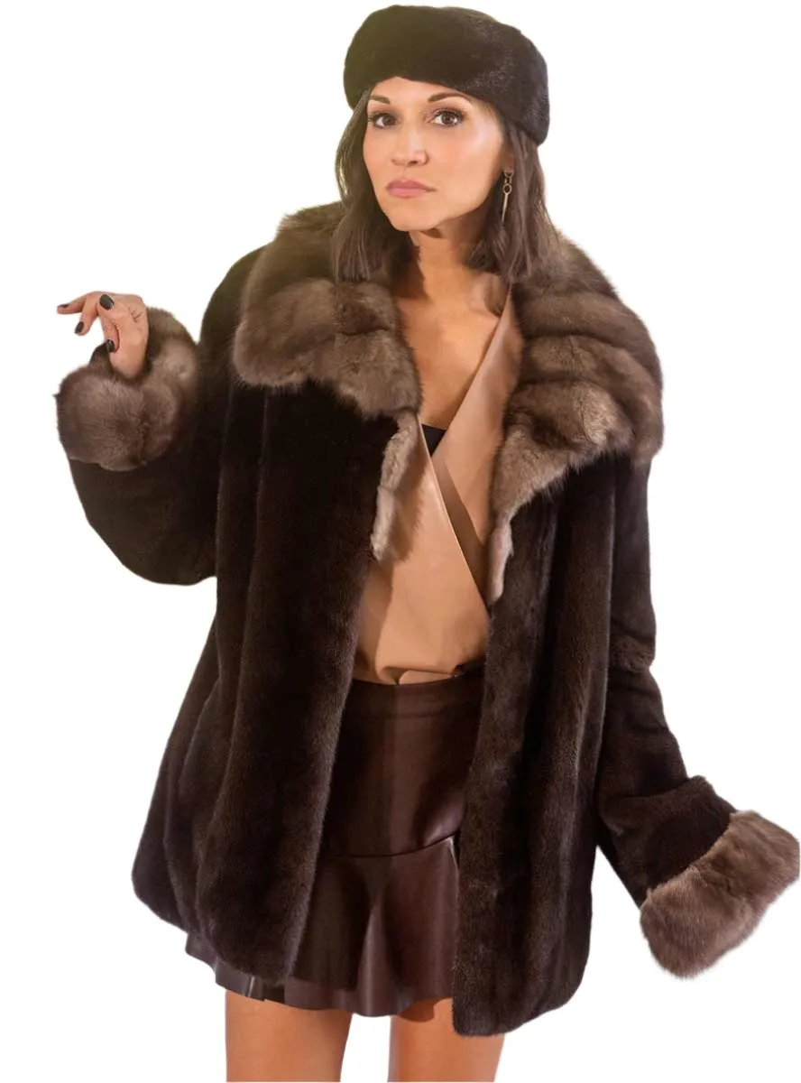 Mink Fur Jacket with Sable Collar and Cuffs