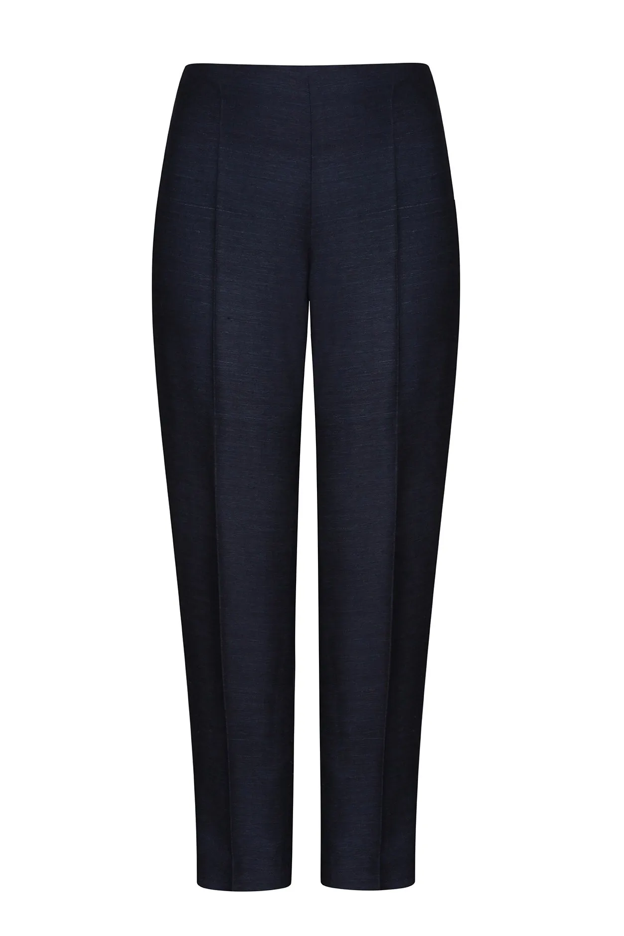 Raw Silk Tussar Narrow Leg Trousers in Plain Navy - Phoebe